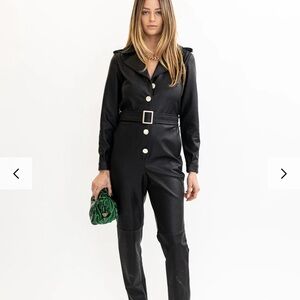 Torn by Ronny Kobo Black Utility Jumpsuit with Belted Waist